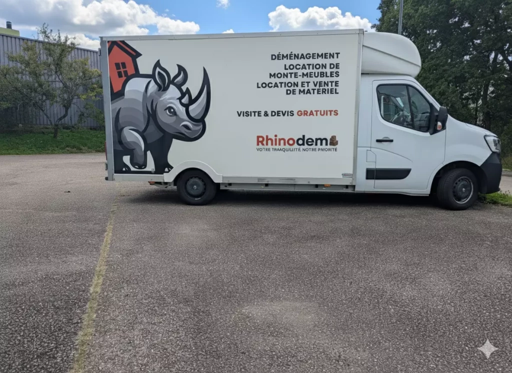 Un déménageur rhinodem dans un camion de déménagement Rhinodem à nancy