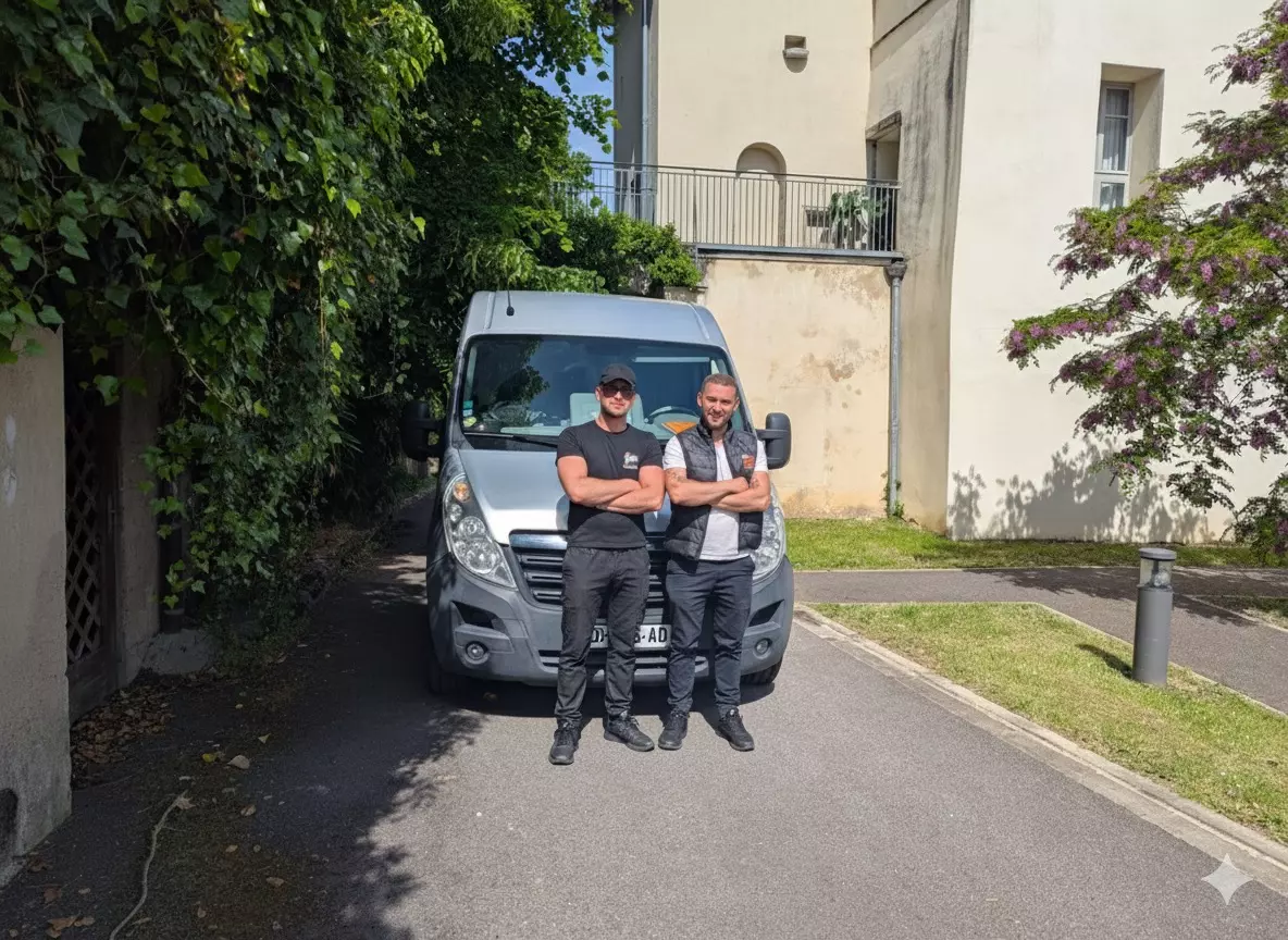 Deux hommes appuyés sur un camion