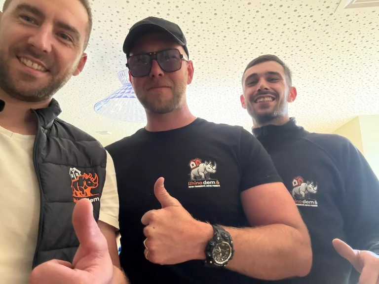 Trois déménageurs qui prennent la pose